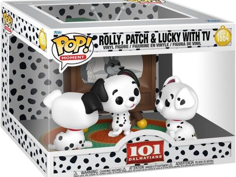 Funko s’inspire de l’univers du dessin animé Les 101 Dalmatiens de Walt Disney pour proposer une figurine Funko Pop mettant en scène Rolly, Patch et Lucky.