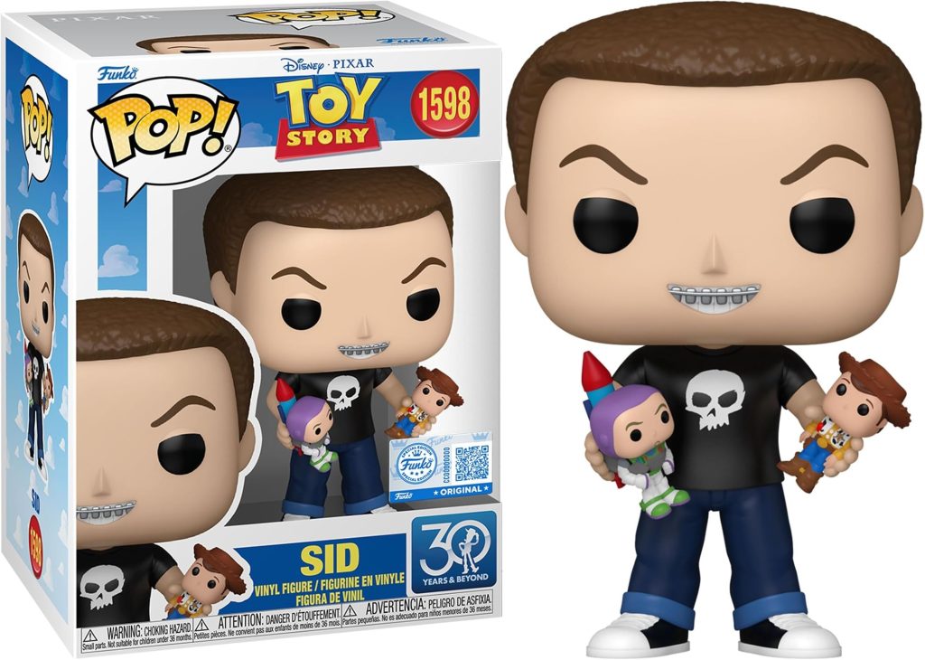 À l’occasion du 30ᵉ anniversaire de Toy Story, Funko propose une figurine originale mettant en scène Sid Phillips tenant Woody et Buzz l’Éclair.