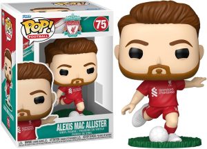 Fidèle au style iconique de la marque, la Funko Pop d'Alexis Mac Allister le représente fièrement sous les couleurs de Liverpool FC.