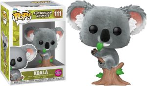 Figurine Funko Pop Koala floqué Australian Animals, revêtement doux et pose emblématique. Une pièce adorable pour collectionneurs.