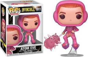 Funko Pop Invincible Atom Eve : héroïne culte à la tenue rose éclatante, utilisant ses célèbres constructs d’énergie moléculaire.