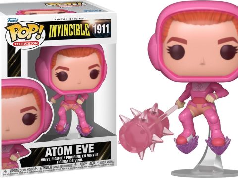 Funko Pop Invincible Atom Eve : héroïne culte à la tenue rose éclatante, utilisant ses célèbres constructs d’énergie moléculaire.