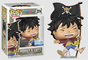 Monkey D. Luffy, héros emblématique de l’anime One Piece, débarque en figurine Funko Pop. Fidèle à son apparence iconique, il est représenté avec son drapeau pirate flottant.