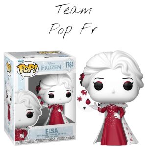 Elsa, vêtue d'une élégante robe rouge aux motifs de Noël, est l'un des personnages emblématiques du classique Disney La Reine des Neiges.